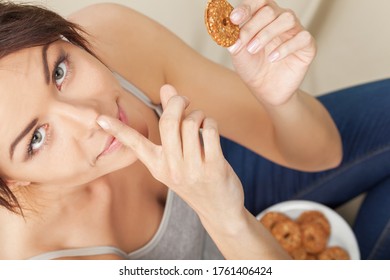 Sweet Food - Woman Eating Cookie Hushing