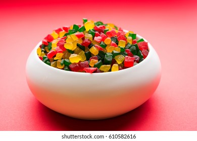 Sweet Fruit Candy Also Know As tutti-frutti, Candied Fruits served in a bowl used in masala pan in india or in cakes or sweets - Shutterstock ID 610582616