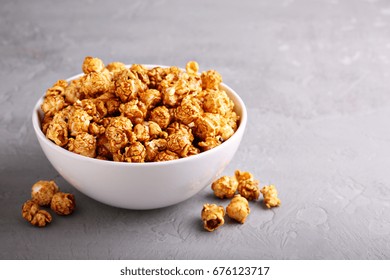 Sweet Golden Caramel Flavoured Popcorn In A Bowl