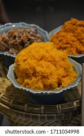 Sweet Golden Threads Or Foy Thong Make From Egg Yolk And Syrup Is A Sweet Stuff Of Kanom Buang Or Thai Crispy Pancake.