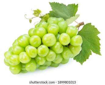 Sweet grape with leaves isolated on white, Shine Muscat Grape isolated on white background With clipping path. 