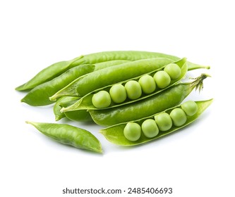 Sweet green peas on white backgrounds