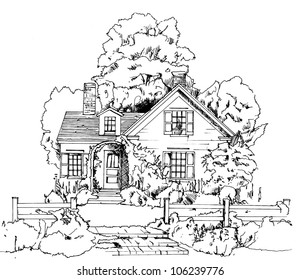 Sketch Countryside House Surrounded By Trees Stock Vector (Royalty Free ...