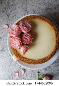 Sweet Homemade Chees Cake With Pink Rose 