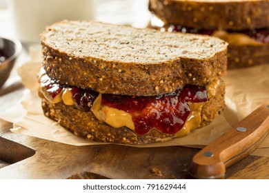 Sweet Homemade Gourmet Peanut Butter And Jelly Sandwich For Lunch