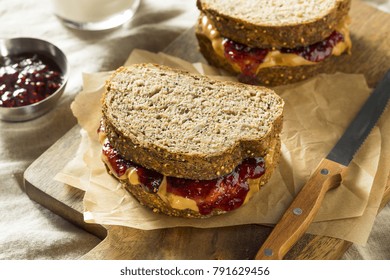 Sweet Homemade Gourmet Peanut Butter And Jelly Sandwich For Lunch