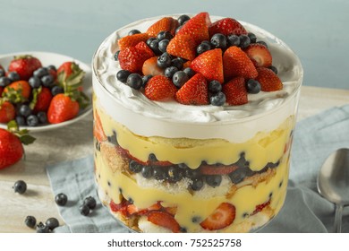 Sweet Homemade Strawberry Trifle Dessert With Custard And Cake