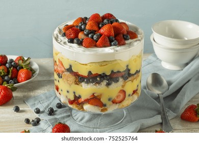 Sweet Homemade Strawberry Trifle Dessert With Custard And Cake