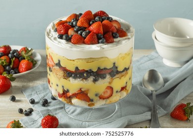 Sweet Homemade Strawberry Trifle Dessert With Custard And Cake