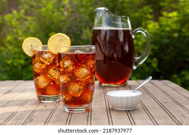 Sweet Iced Tea With Sugar Bowl And Pitcher