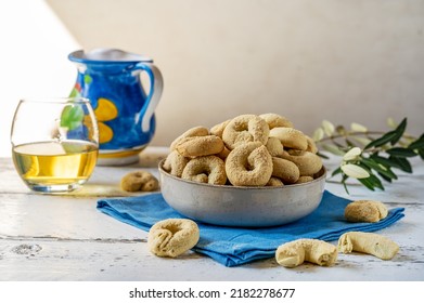 Sweet Italian Cookies Taralli Made With White Wine, Sugar, Olive Oil, Eggs And Flour