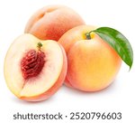 Sweet Japanese peaches isolated on white background, Fresh yellow peach on White Background With clipping path.