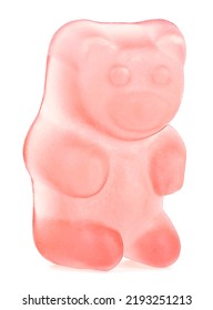 Sweet Jelly Candy - Pink Gummy Bear Isolated On A White Background.