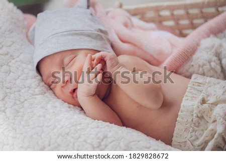 Similar – Image, Stock Photo Baby girl crying because wants pacifier