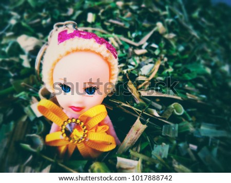 A Sweet little doll isolated on the Green background
