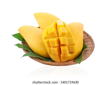 Sweet mango in a basket Isolated on white background