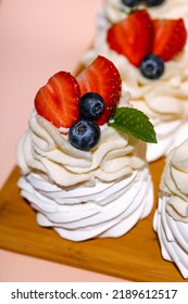 Sweet Mini Pavlova With Fruit And Meringue.