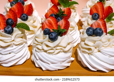 Sweet Mini Pavlova With Fruit And Meringue.