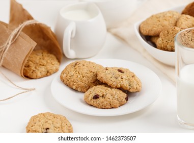 Sweet Oatmeal Cookies With Nuts On The Plate