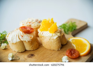 Sweet Canapés With Oranges And Dried Apricots, Cream Cheese