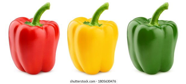 sweet pepper, red, green, yellow paprika, isolated on white background, clipping path, full depth of field - Shutterstock ID 1805630476
