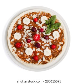 Sweet Pizza With Berries, Top View, Isolated