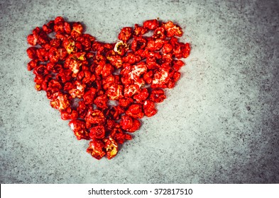 Sweet popcorn in the shape of heart