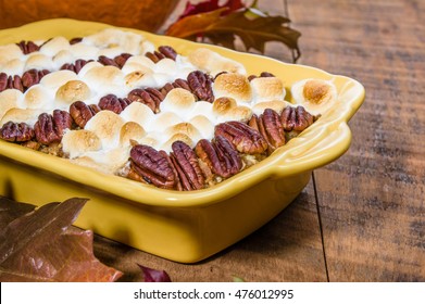 Sweet Potato Casserole With Pecans And Marshmallow Topping