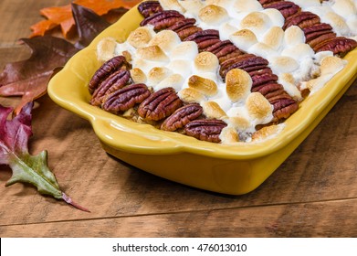 Sweet Potato Casserole With Pecans And Marshmallow Topping