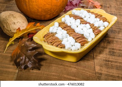 Sweet Potato Casserole With Pecans And Marshmallow Topping