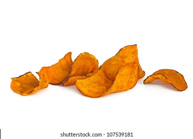 Sweet Potato Chips, Isolated On White Background.