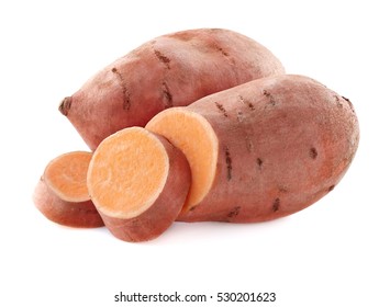 Sweet potato in closeup on a white background