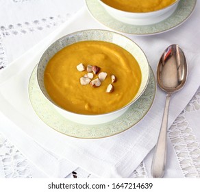 Sweet Potato Creamy Soup With Nuts