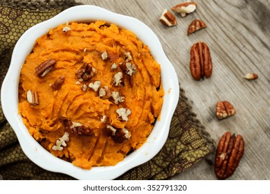 Sweet Potato Pecan Casserole Overhead View