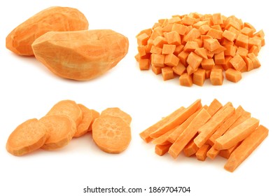 Sweet Potato Pieces On A White Background