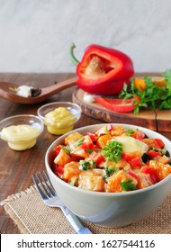 Sweet Potato Salad With Homemade Creamy Honey-mustard Mayo Dressing In Bowl, Vertical