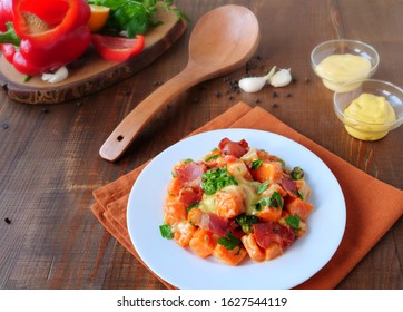 Sweet Potato Salad With Homemade Creamy Honey-mustard Mayo Dressing On Plate