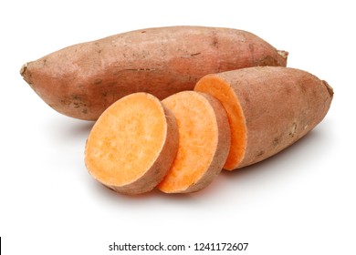 Sweet potato with slices isolated on white background - Shutterstock ID 1241172607