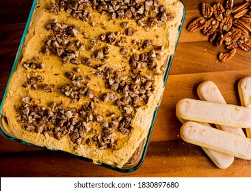 Sweet Potatoes Or Candies Yams With Toasted Marshmallows Topped With Cheese Cream, Garnished W/ Scallions And Italian Parsley & Served In Cast Iron Skillet . Classic American Thanksgiving Side Dish.