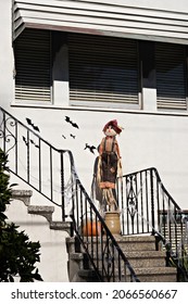 Sweet Raggedy Andy On The Front Stoop With Bats For Halloween