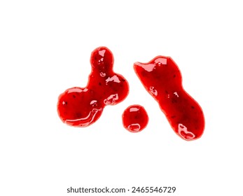 Sweet red berry jam, sauce as abstract drops stain isolated on white, transparent background	