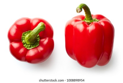 Sweet Red Pepper Isolated On White Background. Top View.