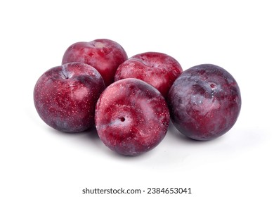 Sweet red plums, isolated on white background