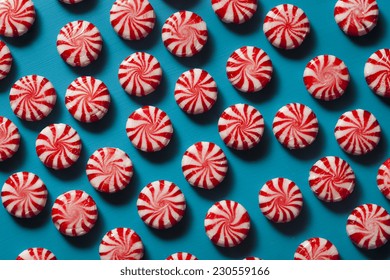 Sweet Red And White Peppermint Candy In A Bowl