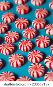 Sweet Red And White Peppermint Candy In A Bowl