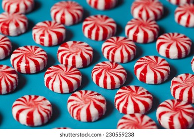 Sweet Red And White Peppermint Candy In A Bowl