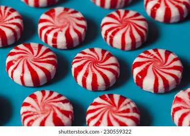 Sweet Red And White Peppermint Candy In A Bowl