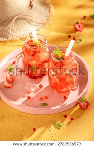 Sweet and refreshing strawberry bubble tea with balls and ice. Summer and cold Bubble tea drink.