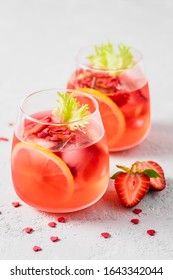 Sweet Romantic St Valentines Day Strawberry Lemon Drink. Selective Focus, Space For Text.