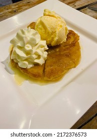 Sweet Roti Served With Ice Cream And Whipped Cream.